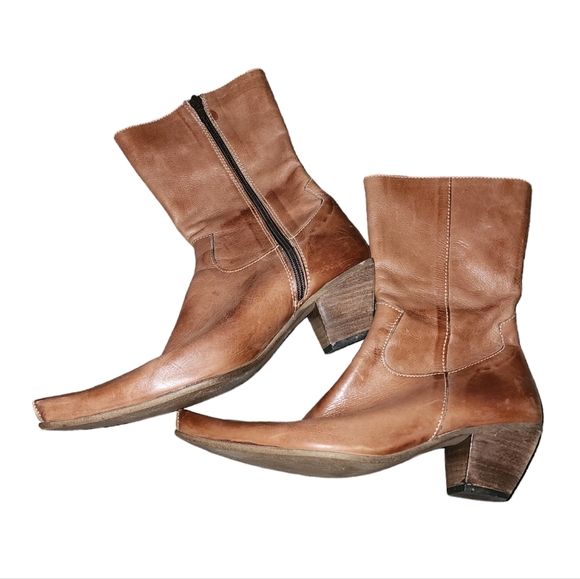 Brown Italian leather mid calf boots - Picture 6 of 11